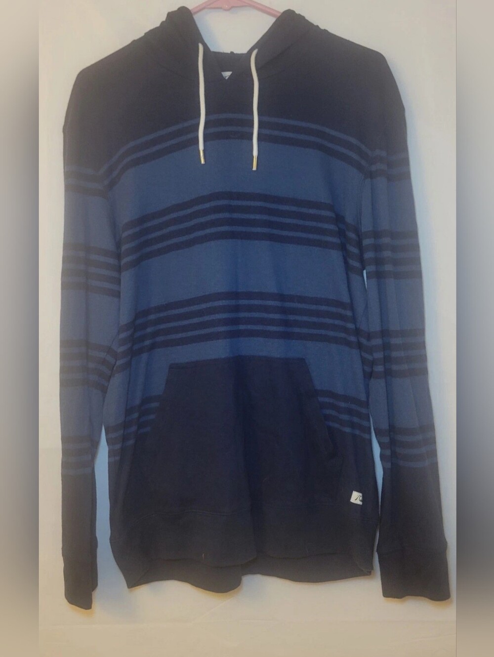 Quiksilver Blue and Navy Striped Long Sleeve Hoodie